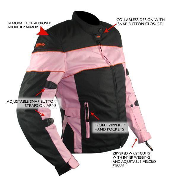 Xelement CF462 Women's' Pinky' Black and Pink Tri-Tex Motorcycle Jacket with X-Armor Protection