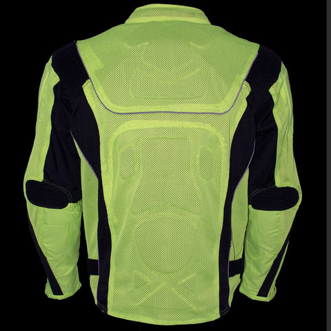Xelement CF-6019-66 Men's 'Invasion' Neon Green Textile Armored Motorcycle Jacket