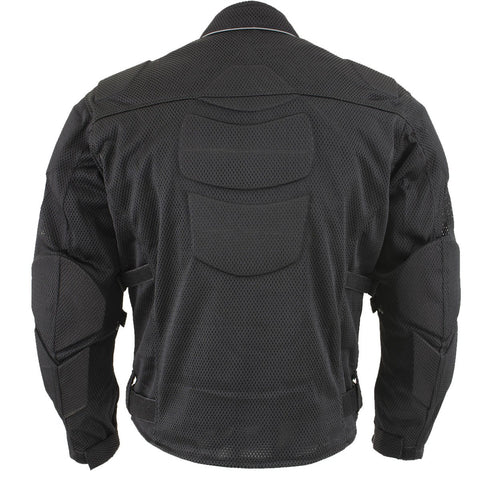 Xelement CF2157 Men's 'Caliber' Black Mesh Motorcycle Jacket with X-Armor Protection
