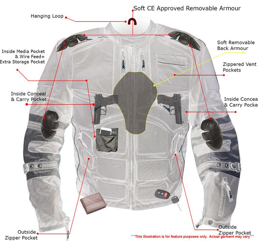 Xelement CF5050 Men's 'Morph' Black and Grey Tri-Tex Armored Jacket with Removable Sleeves