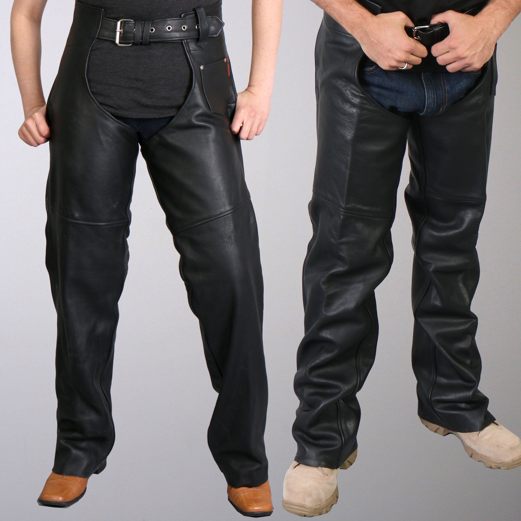 Hot Leathers CHM1005 Best Quality Fully Lined Motorcycle Unisex Black Leather Biker Chaps