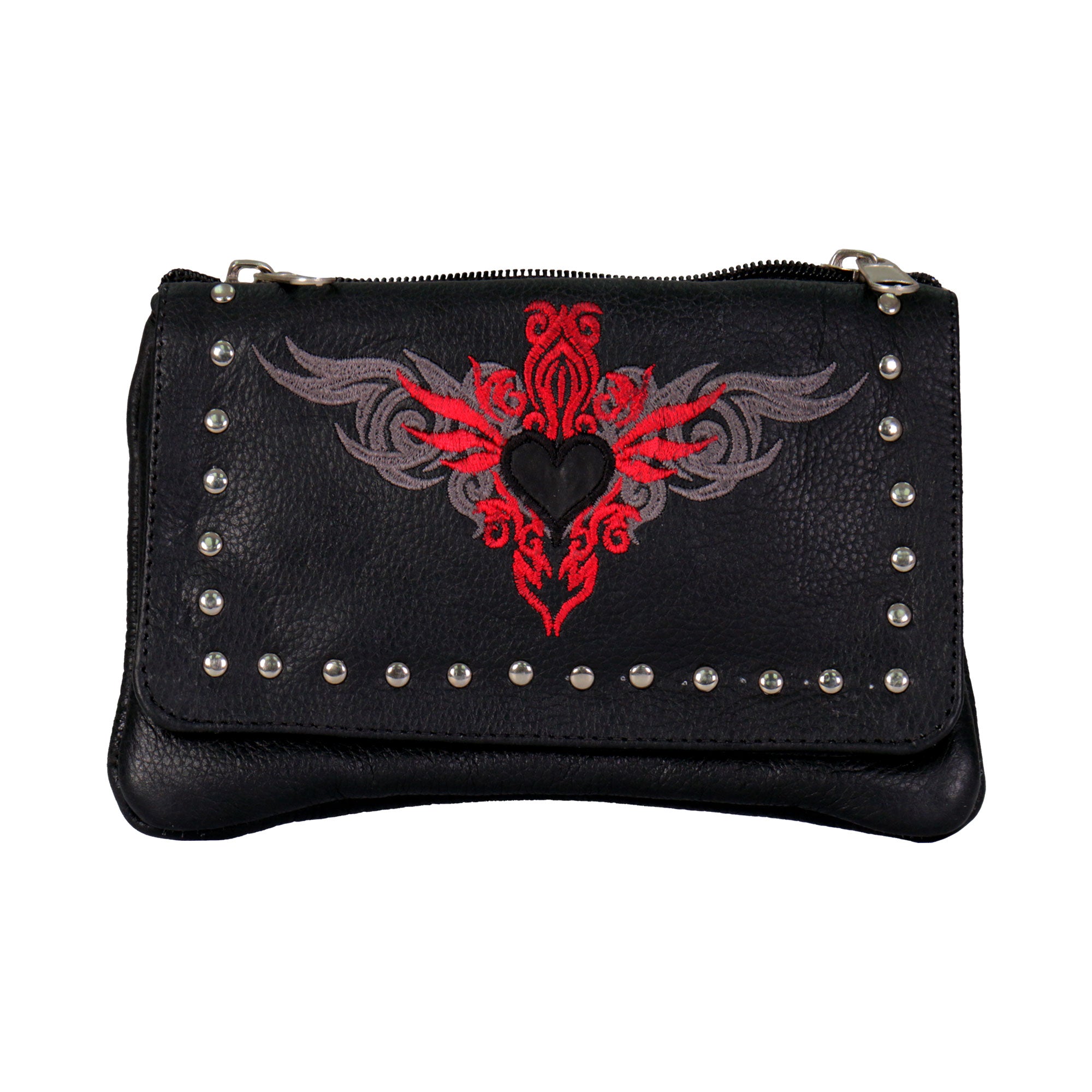 Hot Leathers CPE2001 Reflective Heart with Studs Clip Pouch-8”X5”X1”