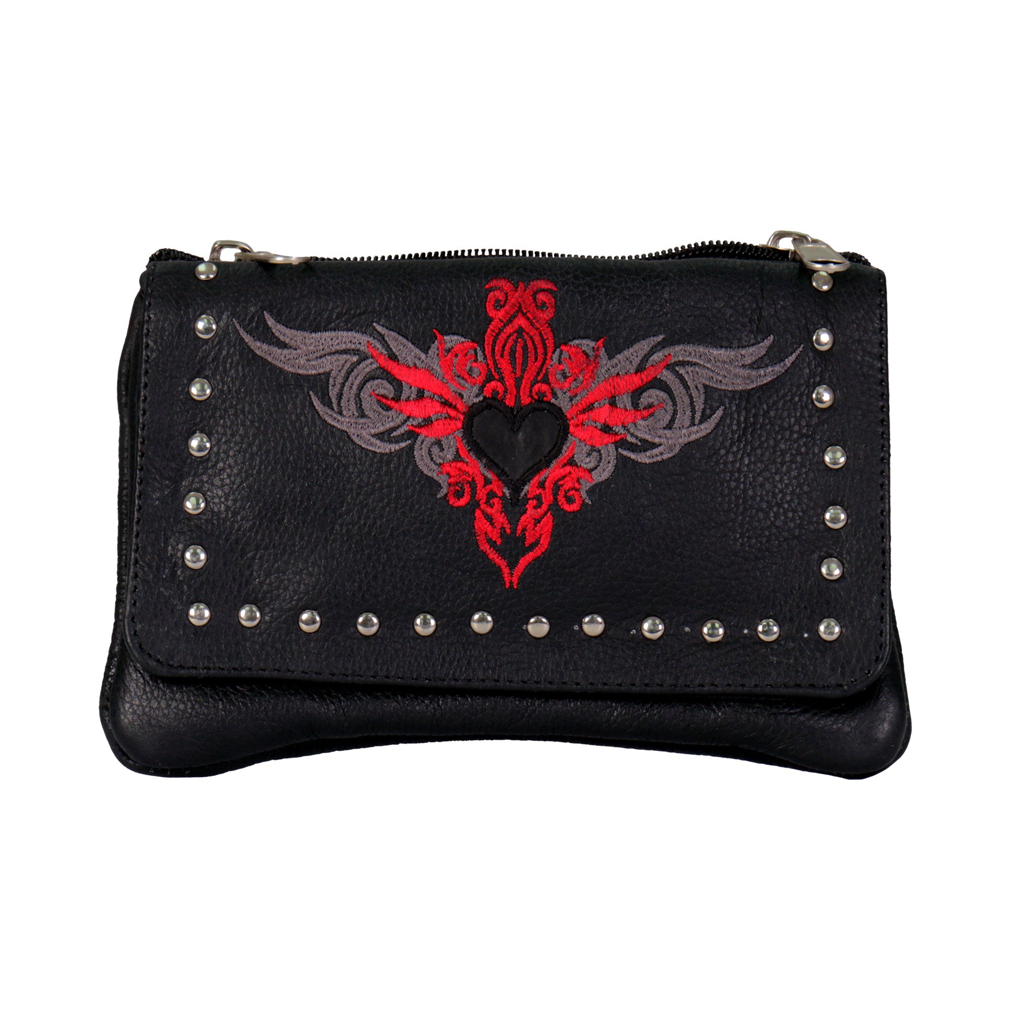 Hot Leathers CPE2001 Reflective Heart with Studs Clip Pouch-8X5X1