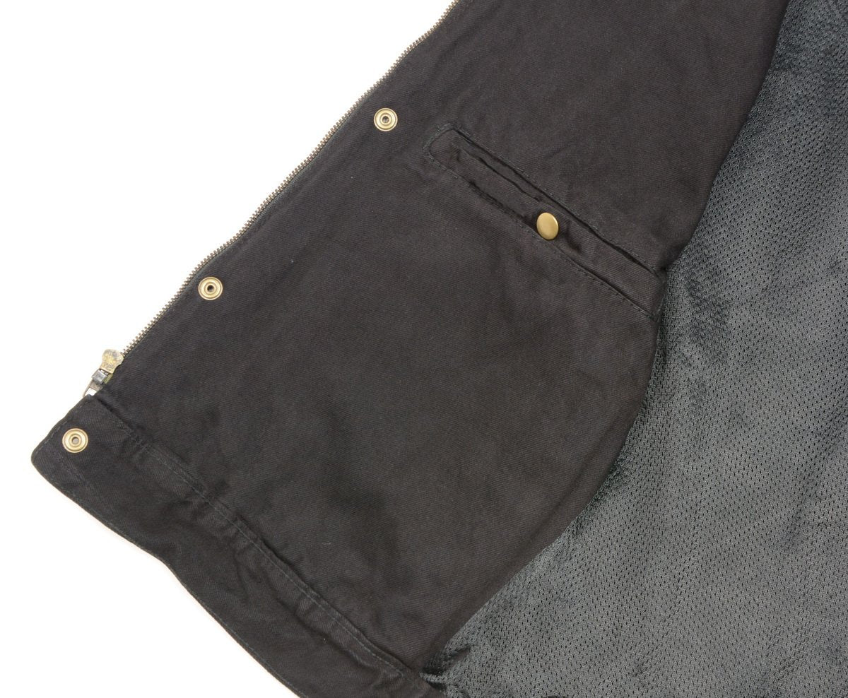 Club Vest CV3003LT Men's Black Motorcycle Denim Vest with Concealed Snaps and Hidden Zipper