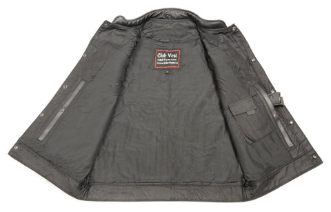 Club Vest CVM3711 Men’s Black Leather Vest with Seamless Back Design