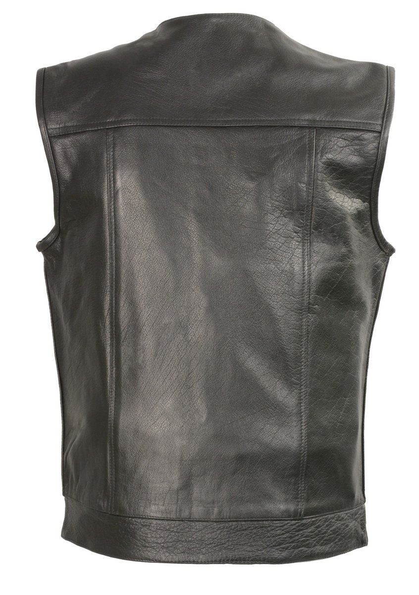 Club Vest CVM3721 Men’s Black Collarless Leather Motorcycle Vest