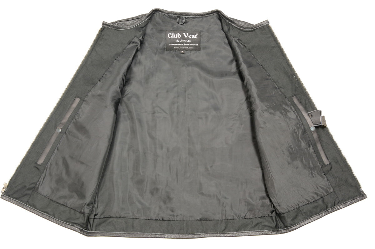 Club Vest CVM3740 Men’s Black Seamless Front and Back Design Leather Vest