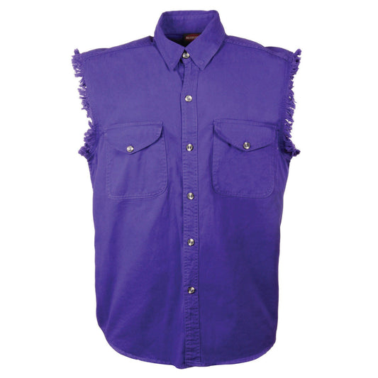 Milwaukee Performance DM1006 Men's Purple Lightweight Sleeveless Denim Shirt - Milwaukee Performance Mens Denim Shirts