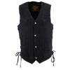 Milwaukee Leather DM1315 Men's Black Denim Classic Side Lace Snap Front Vest