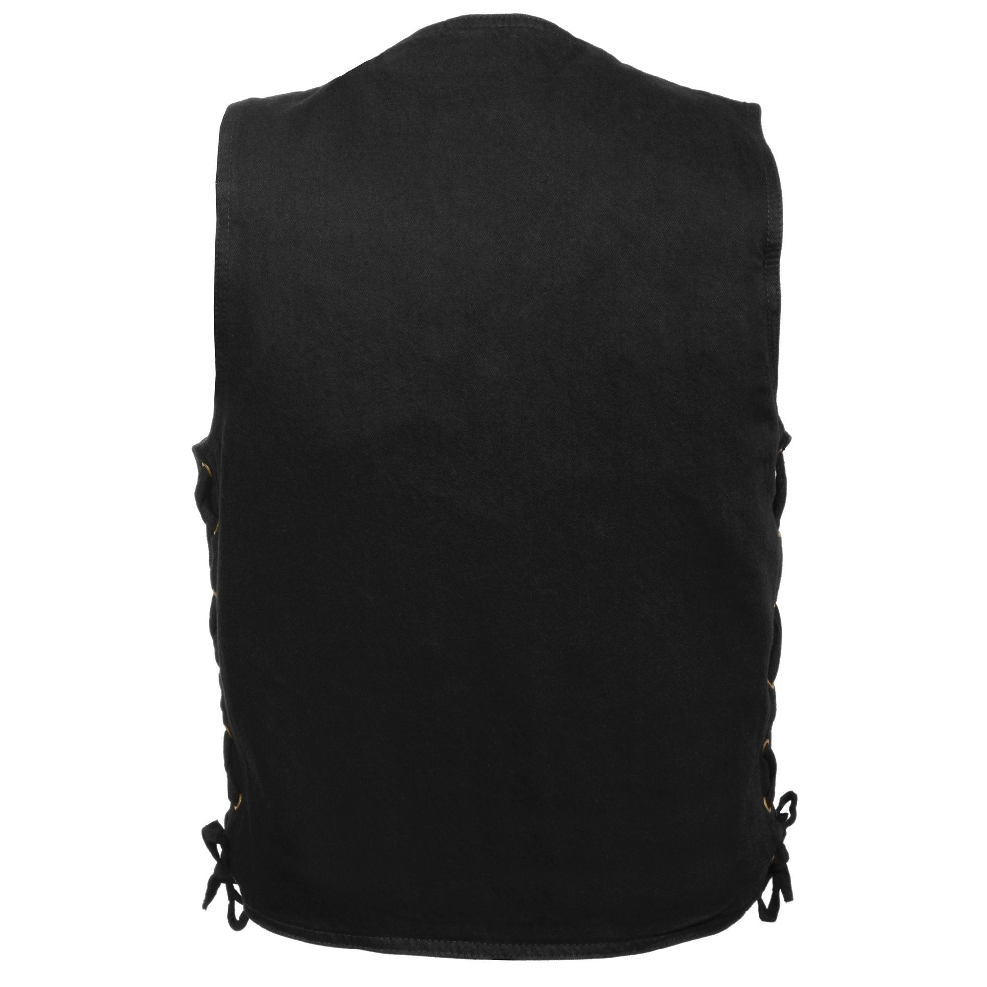 Milwaukee Performance DM1315 Men's Black Denim Classic Side Lace Snap Front Vest - Milwaukee Performance Mens Denim Vests