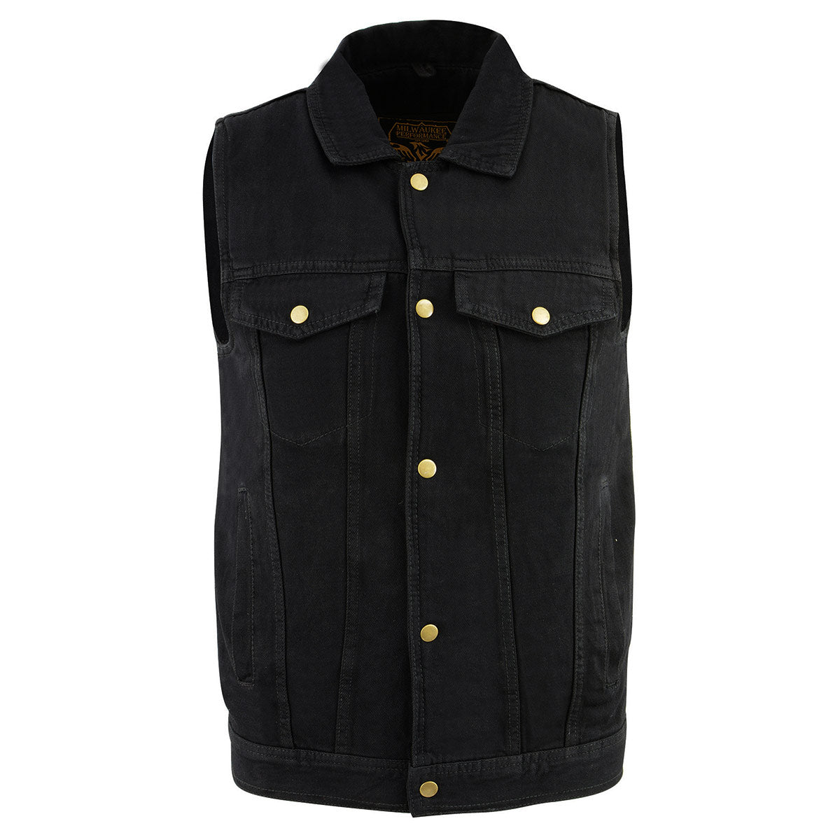 Milwaukee Leather DM1331 Men's Black Snap Front Denim Vest with Shirt Style Collar