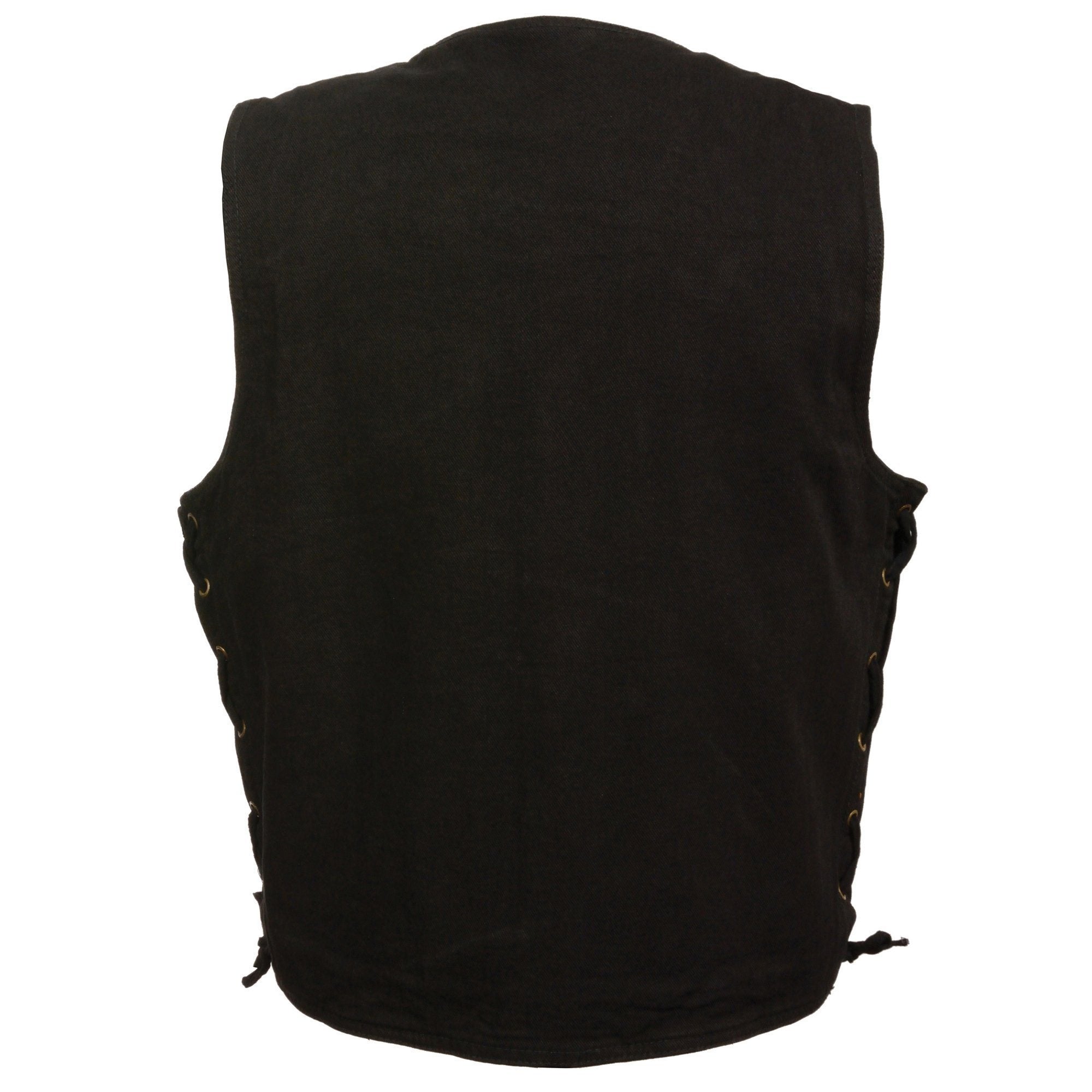 Milwaukee Leather DM1360 Men's Black Side Lace Denim Vest with Chest Pockets - Milwaukee Leather Mens Denim Vests