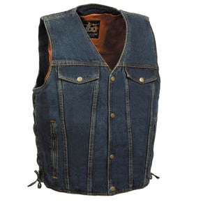 Milwaukee Leather DM1360 Men's Blue Side Lace Denim Vest with Chest Pockets