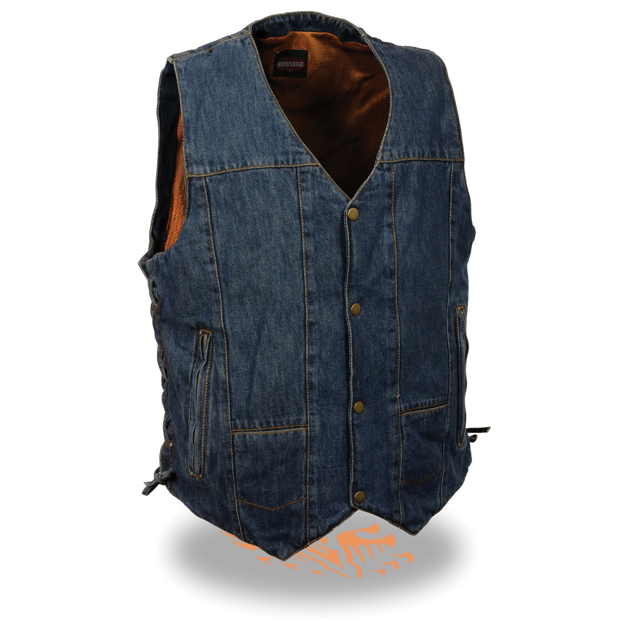 Milwaukee Leather DM1989 Men's Blue Denim 10 Pocket Side Lace Vest with Gun Pockets - Milwaukee Leather Mens Denim Vests