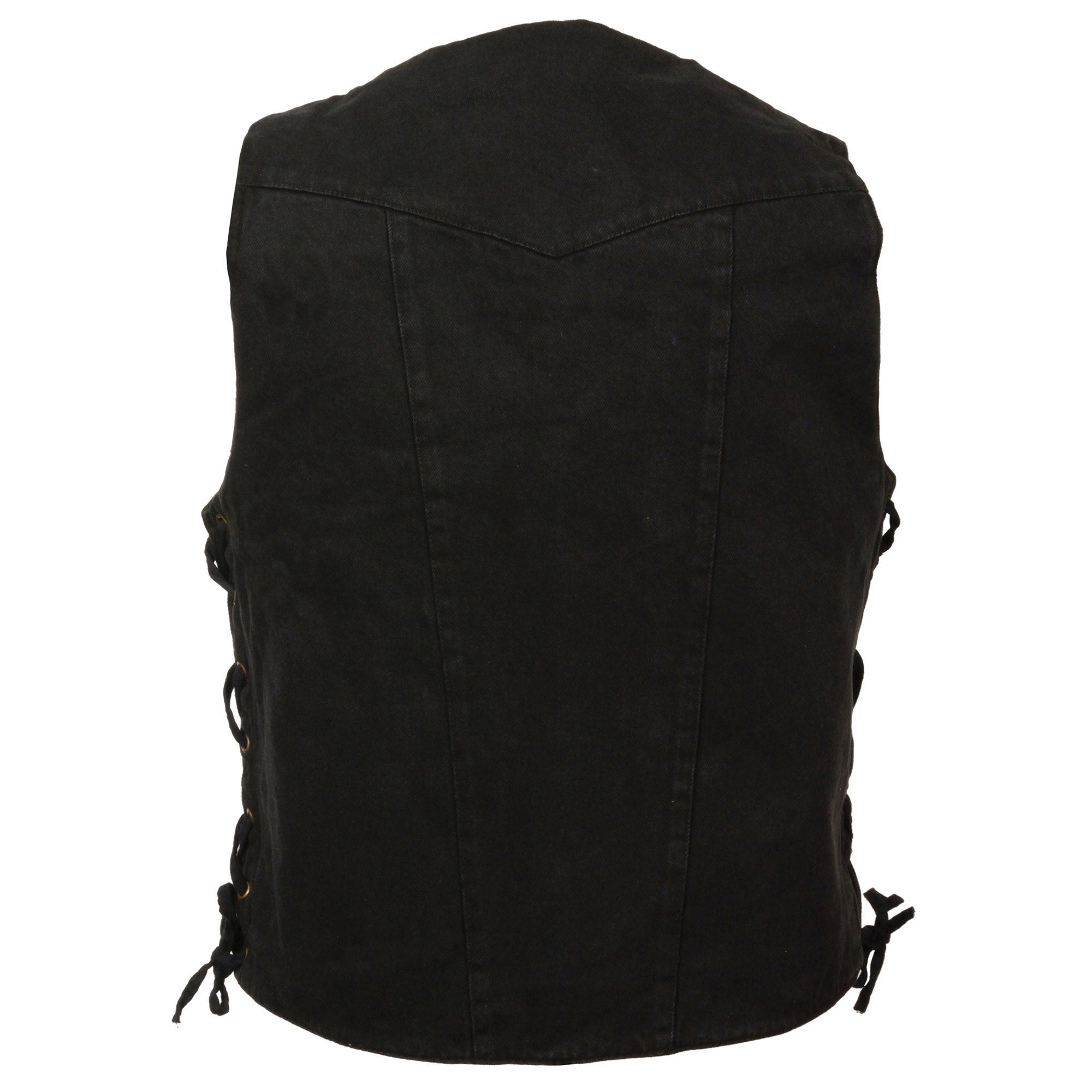 Milwaukee Performance DM1990 Men's Black 10 Pocket Side Lace Denim Vest with Dual Gun Pockets - Milwaukee Performance Mens Denim Vests