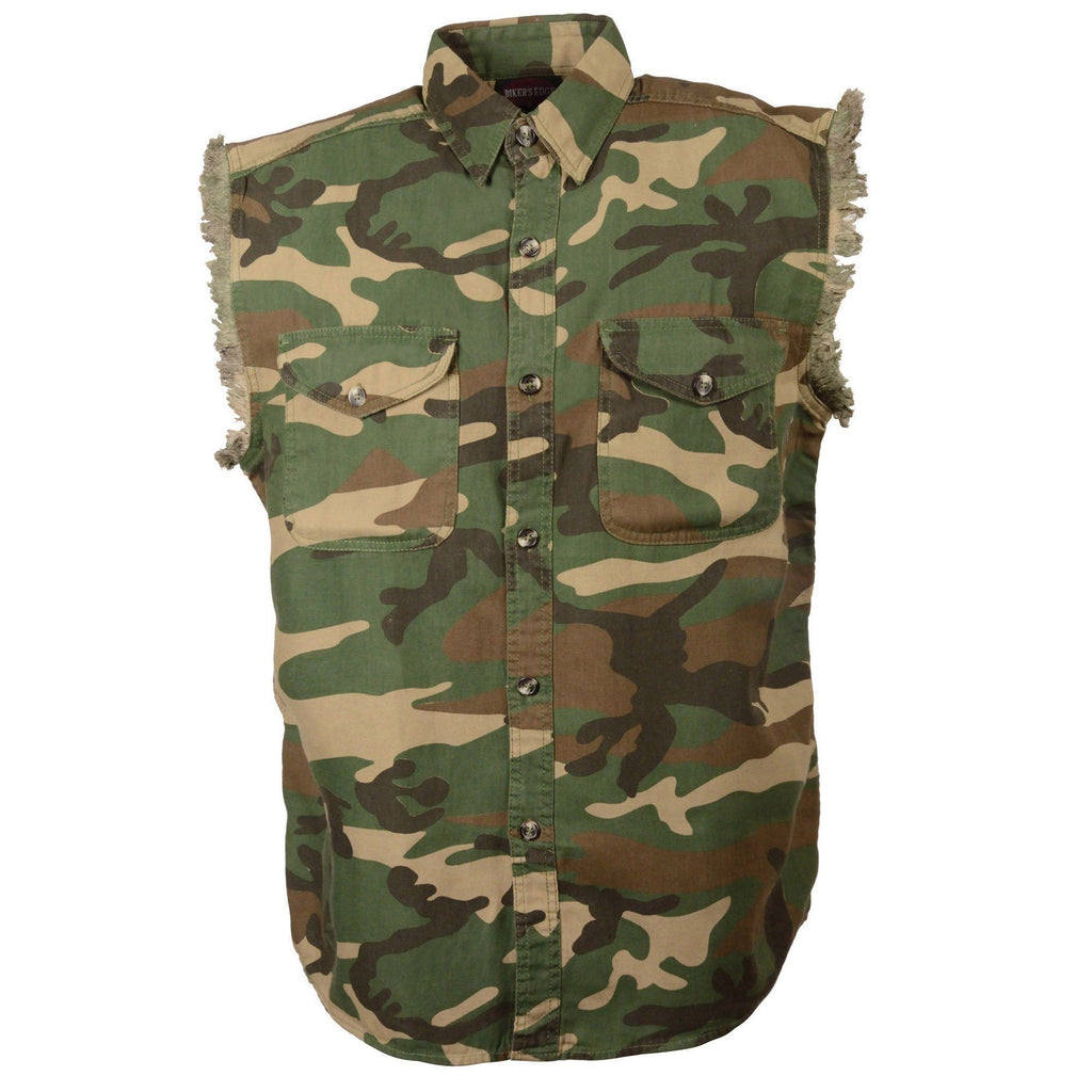 Milwaukee Performance DM4010 Men's Jungle Camo Sleeveless Denim Shirt - Milwaukee Performance Denim Mens Shirts