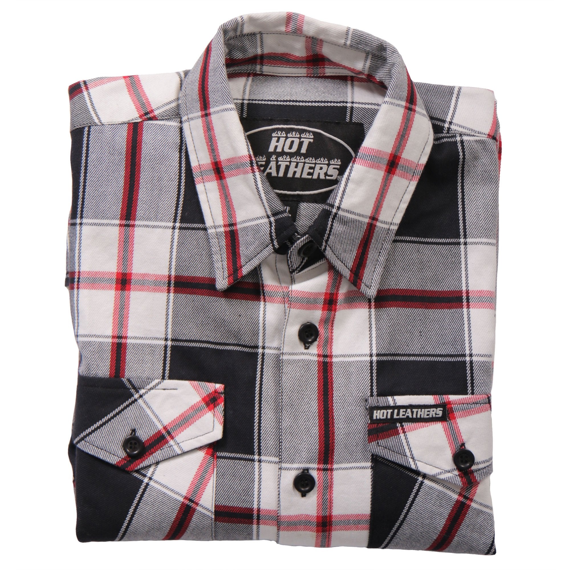 Hot Leathers FLM2003 Mens Black White and Red Long Sleeve Flannel Shirt