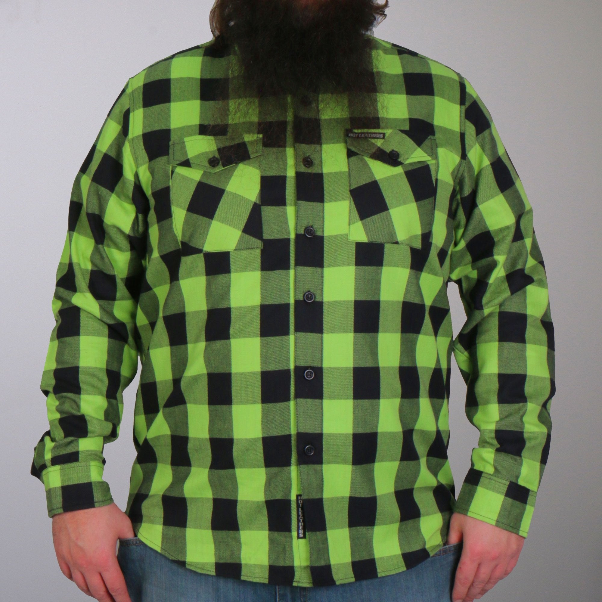 Hot Leathers FLM2005 Mens Black and Green Long Sleeve Flannel Shirt