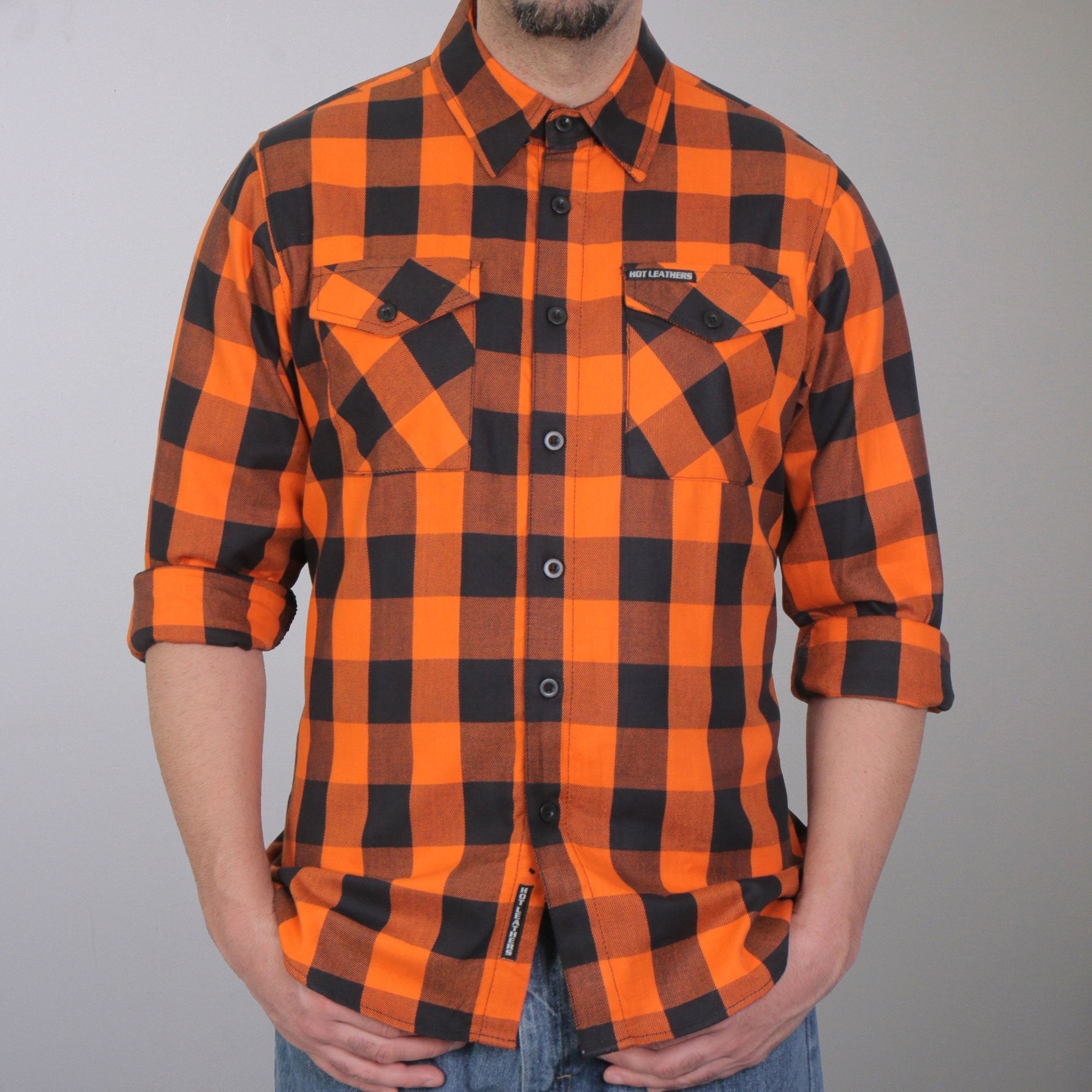 Hot Leathers 19275 Flannel Long Sleeve Shirt (Medium, Orange/Black)