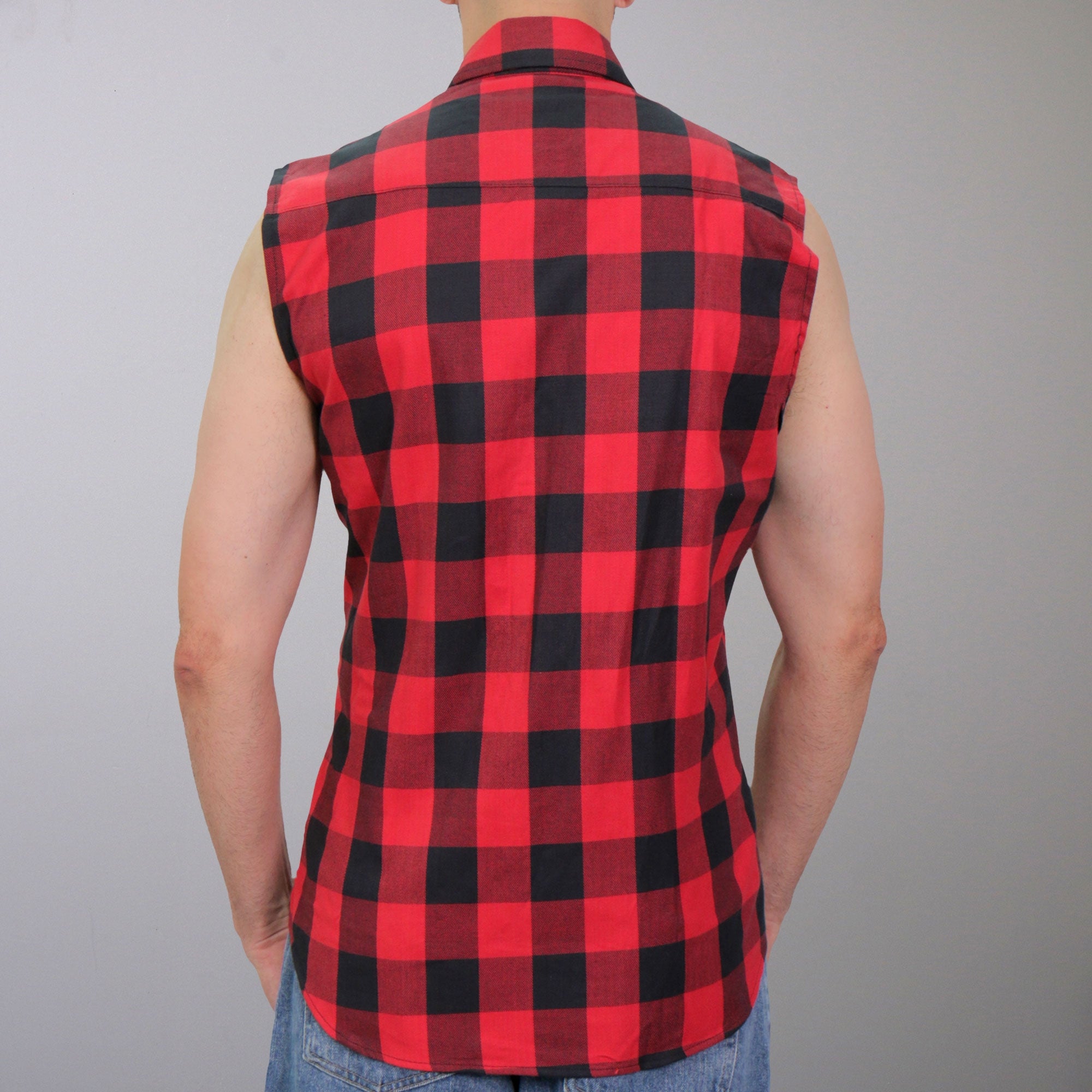 Hot Leathers FLM5001 Mens Black and Red Sleeveless Cotton Flannel Shirt