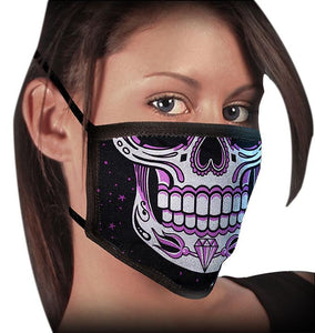 Milwaukee Leather FMD1019 Ladies 'Sugar Skull' 100 % Cotton Protective Face Mask with Optional Filter Pocket
