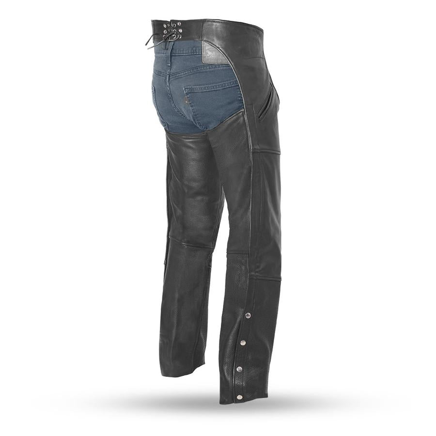 First Manufacturing FMM830BM Unisex Nomad Black Leather Motorcycle Chaps