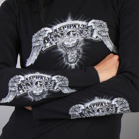 Hot Leathers GLD3038 'Asphalt Angel' Double-Sided Print Ladies Black Long Sleeve T-Shirt