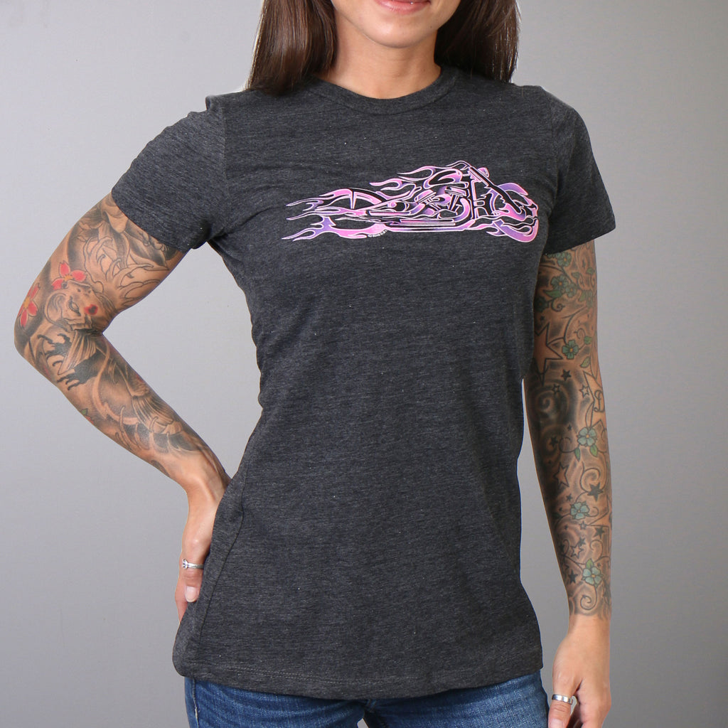 Hot Leathers Ladies Pink and Purple Fire Bobber Full Cut Motorcycle Shirt GLR1215