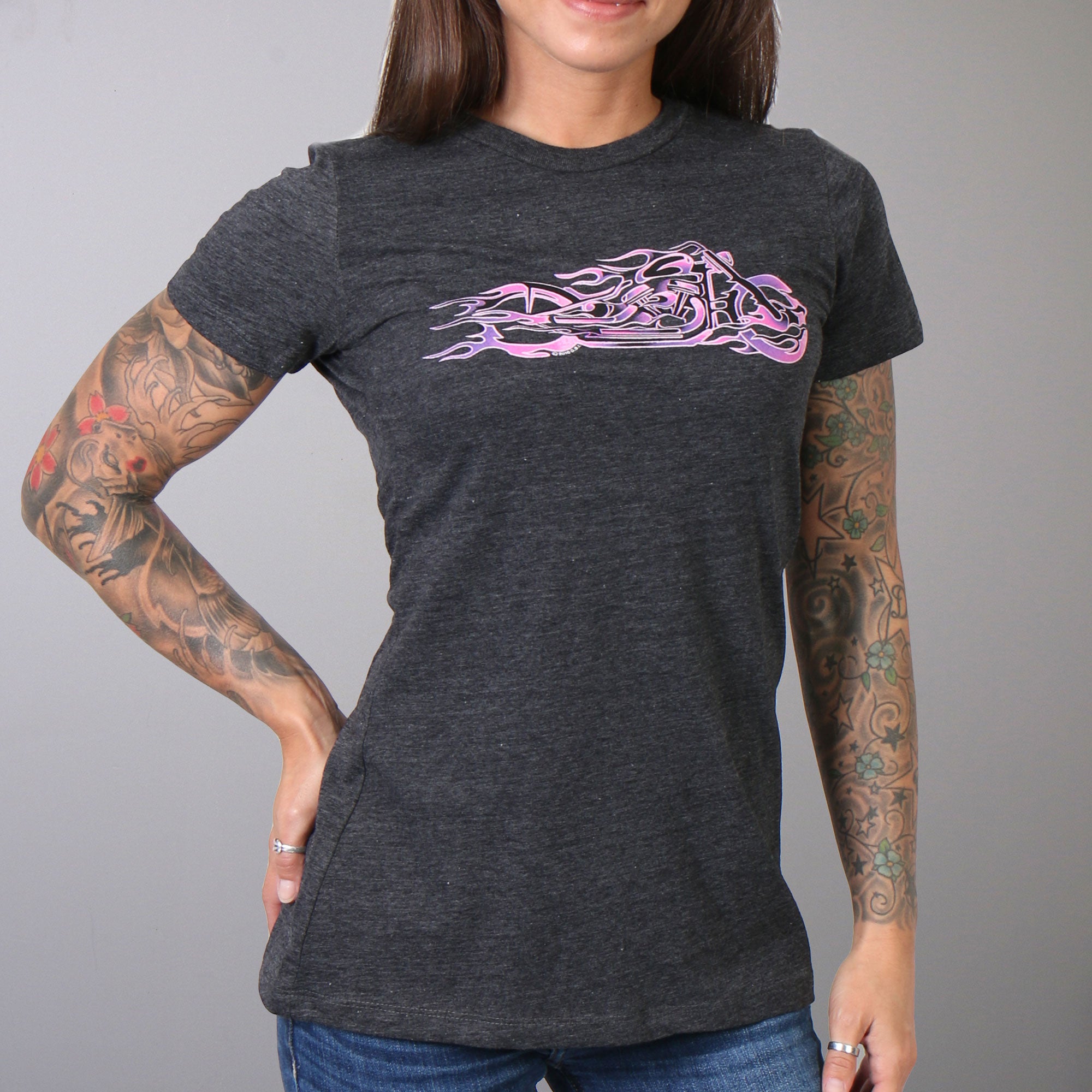 Hot Leathers Ladies Pink and Purple Fire Bobber Full Cut Motorcycle Shirt GLR1215