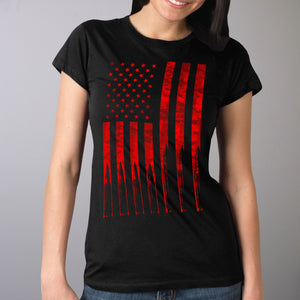 Hot Leathers GLR1498 'Flag and Bullets' Full Cut Ladies Black T-Shirt