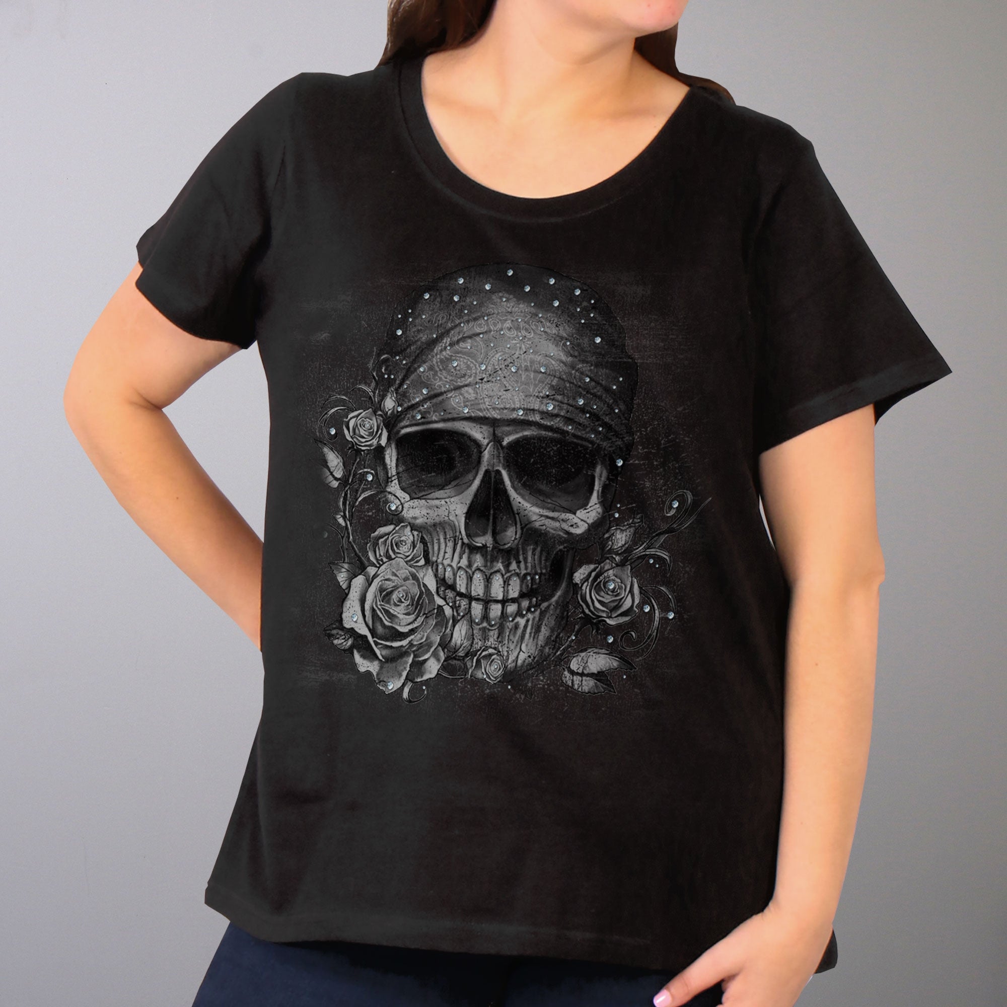 Hot Leathers Skull Bandana Full Figured Plus Size Ladies T-Shirt GLR1508