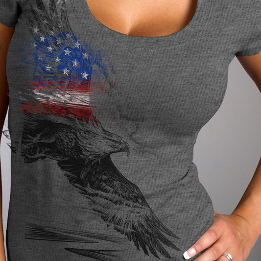 Hot Leathers GLR1529 Ladies Pencil Eagle Patriotic Short Sleeve Heather Dark Gray T-Shirt
