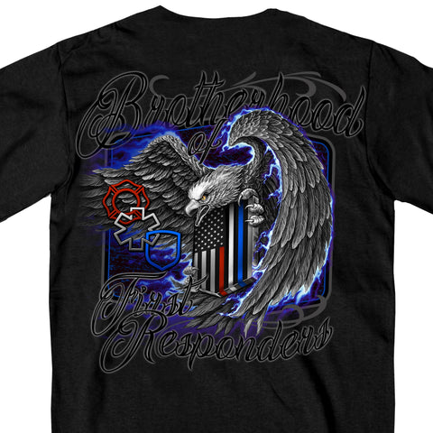 Hot Leathers GMD1451 Men's Brotherhood of First Responders Eagle Black T-Shirt