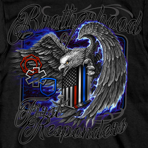 Hot Leathers GMD1451 Men's Brotherhood of First Responders Eagle Black T-Shirt