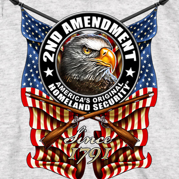 Hot Leathers GMD2338 Mens' 2nd Amendment Down Flags' Eagle Long Sleeve Ash Shirt