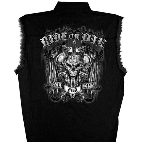Hot Leathers GMD5015 Mens Ride or Die Skull Sleeveless Denim Black Shirt