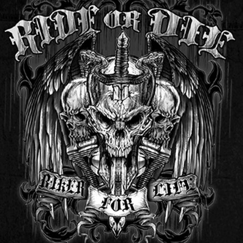 Hot Leathers GMD5015 Mens Ride or Die Skull Sleeveless Denim Black Shirt