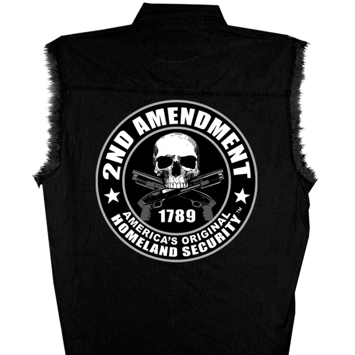 Hot Leathers GMD5200 Mens '2nd Amendment America's Original Homeland Security' Sleeveless  Black Denim Shirt