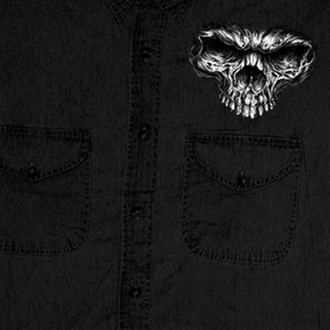 Hot Leathers GMD5237 Mens 'Shredder Skull' Black Sleeveless Denim Shirt