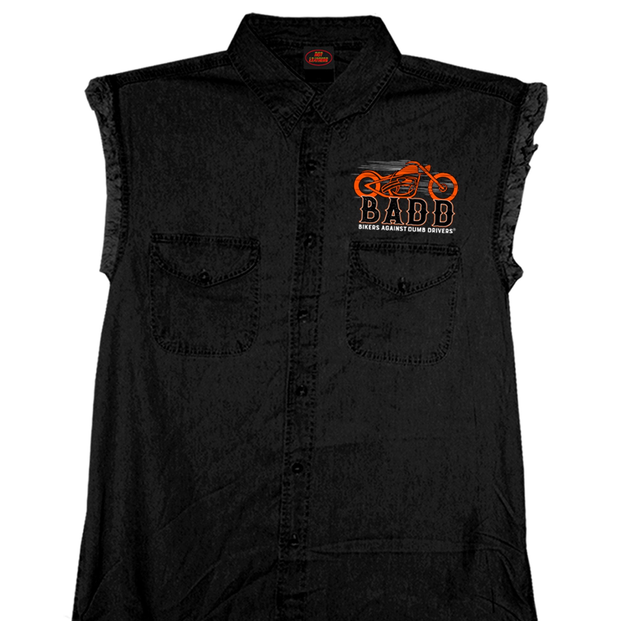 Hot Leathers GMD5453 Mens Bone Finger Sleeveless Black Denim Shirt