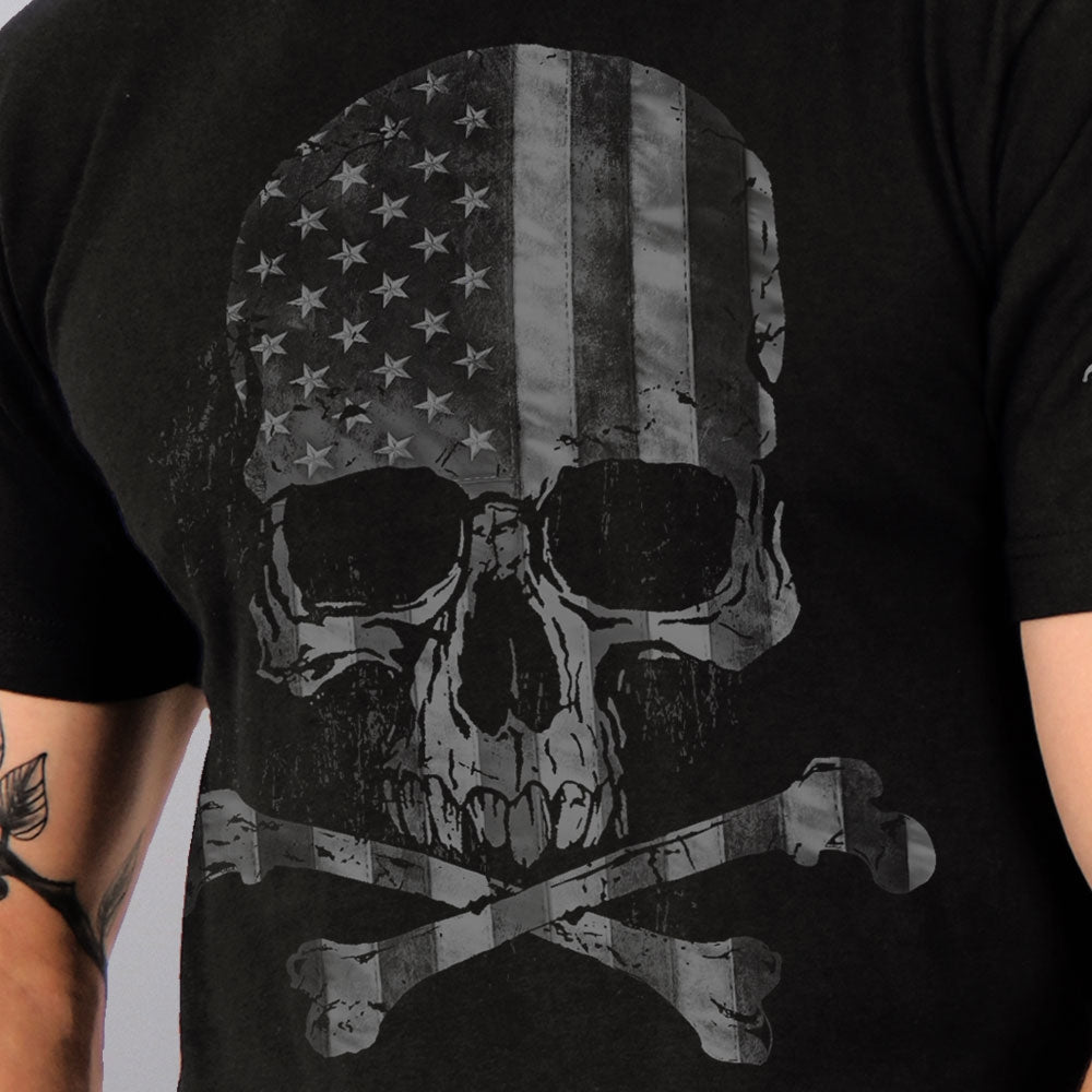 Hot Leathers GML1001 Mens' Faded Flag Skull Black T-Shirt