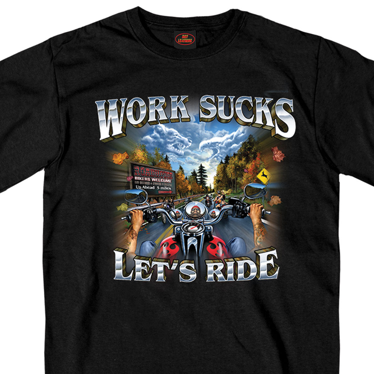 Hot Leathers GMS1062 Men’s ‘Work Sucks, Lets Ride’ Black T-Shirt