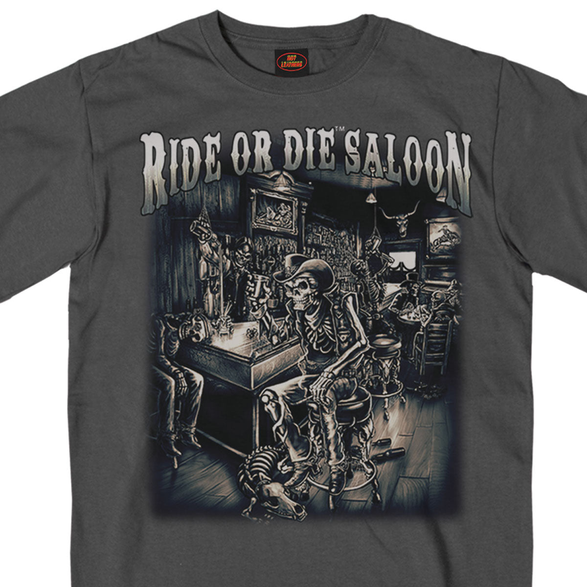 Hot Leathers GMS1126 Men’s ‘Ride or Die Saloon’ Charcoal T-Shirt