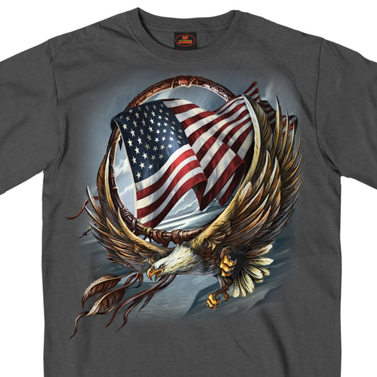 Hot Leathers GMS1427 Men’s ‘Hoop Eagle‘ Short Sleeve  Charcoal T-Shirt