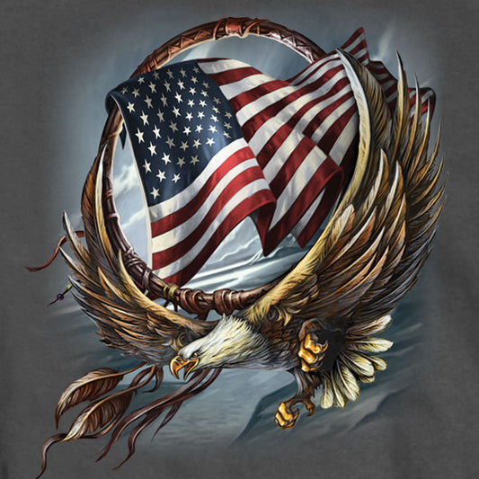 Hot Leathers GMS1427 Men’s ‘Hoop Eagle‘ Short Sleeve  Charcoal T-Shirt