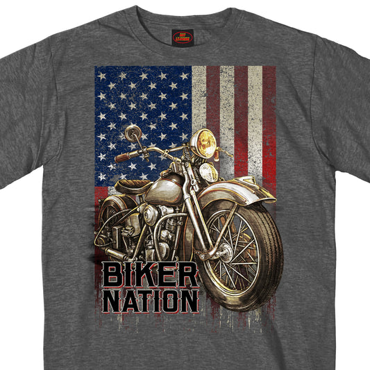 Hot Leathers GMS1462 Mens Classic Cycle Flag Charcoal Heather Gray T-Shirt