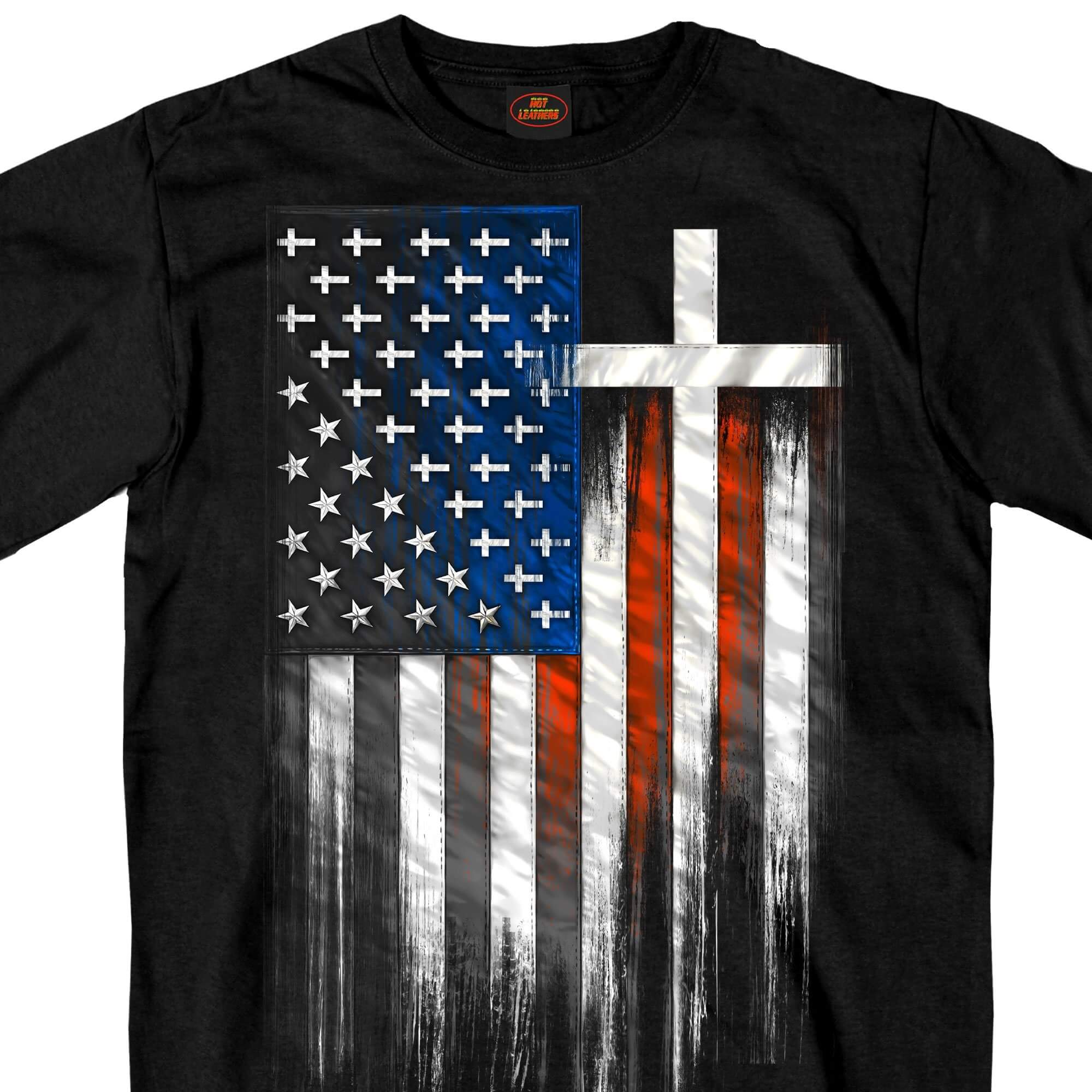 Hot Leathers GMS1466 Mens American Flag Crosses Black T-Shirt