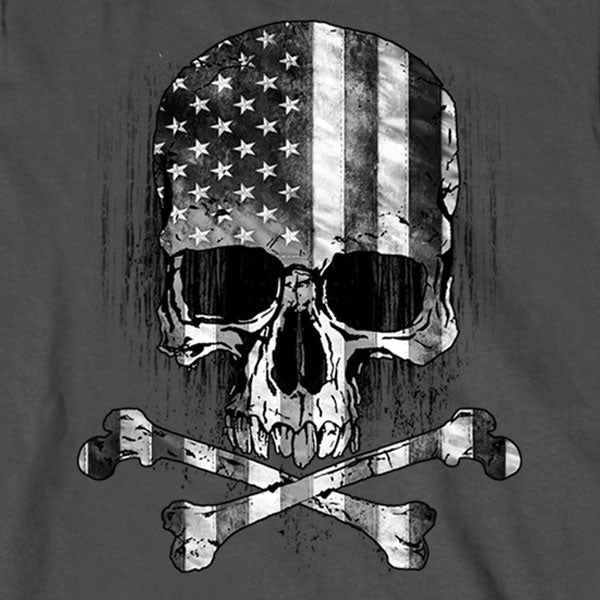 Hot Leathers GMS2391 Mens Flag Skull Long Sleeve Charcoal T-Shirt