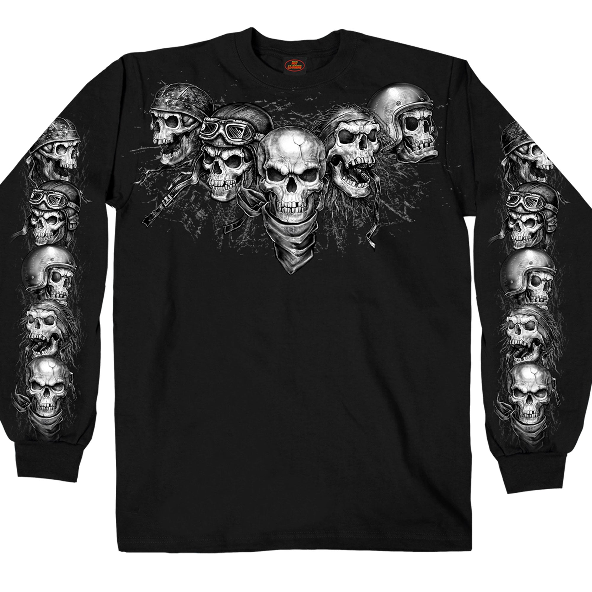 Hot Leathers GMS2423 Mens Five Skulls Long Sleeve Black T-Shirt