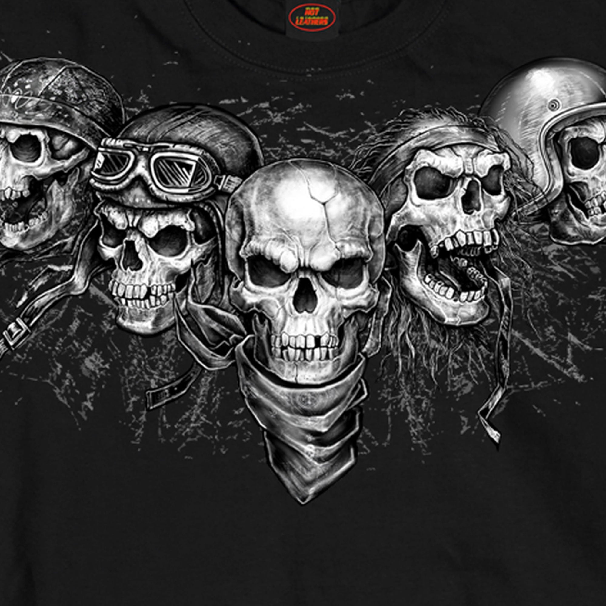 Hot Leathers GMS2423 Mens Five Skulls Long Sleeve Black T-Shirt